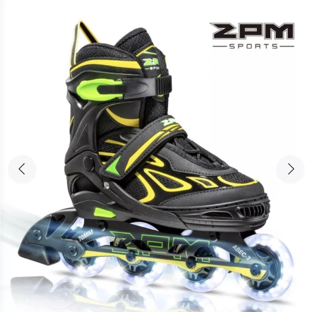 2PM Sports Black andGreen Rollerblades light up large in Boys ages 4-7